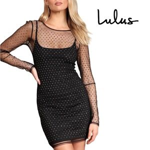 Lulus Radiant Reputation Dress Rhinestone Studded Mesh Bodycon Evening Cocktail